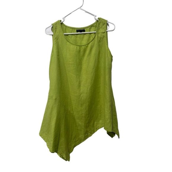 For Cynthia Kiwi Green Asymmetrical Sleeveless Linen Blouse Size S Oversized - Picture 4 of 9